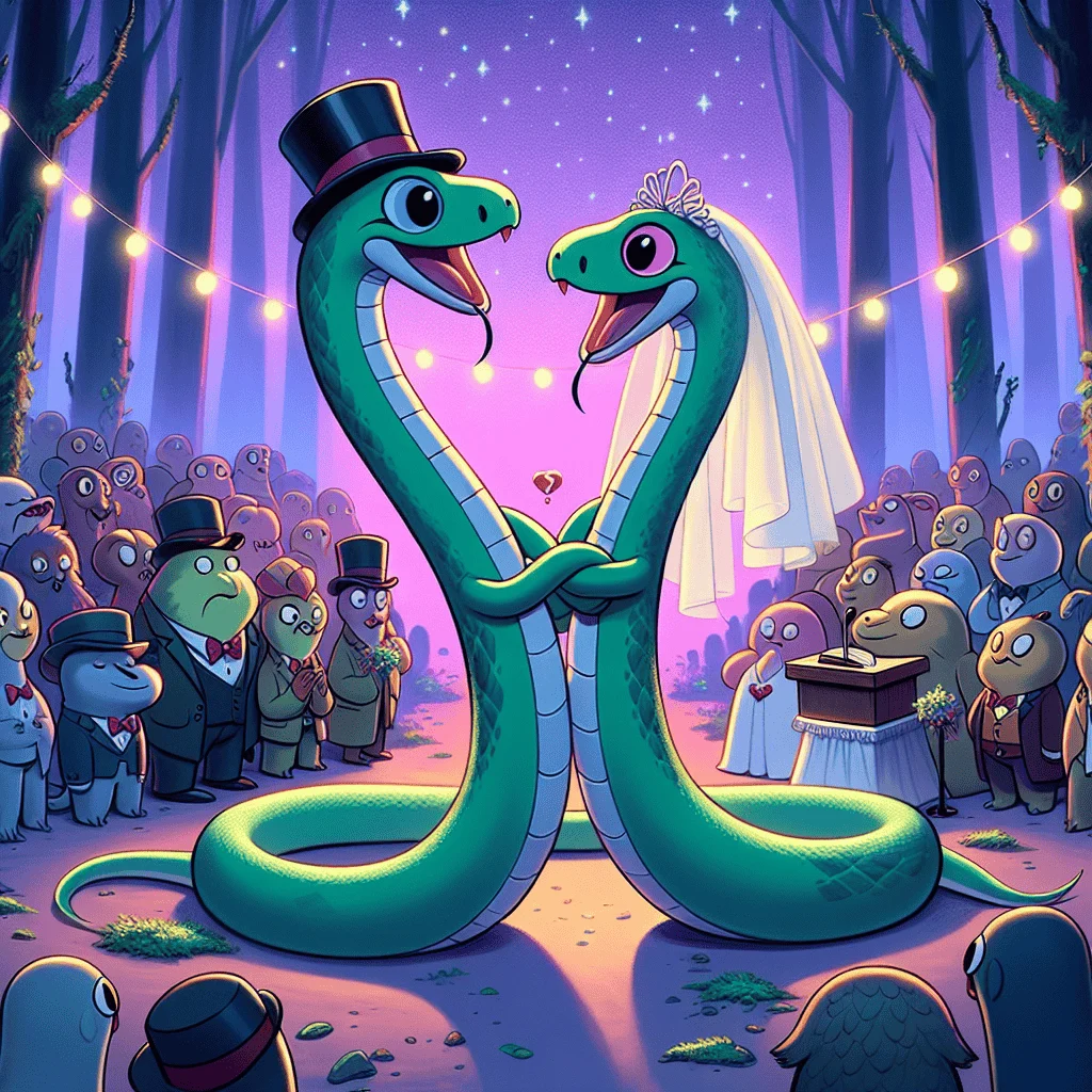 If two snakes marry what will their towels say?