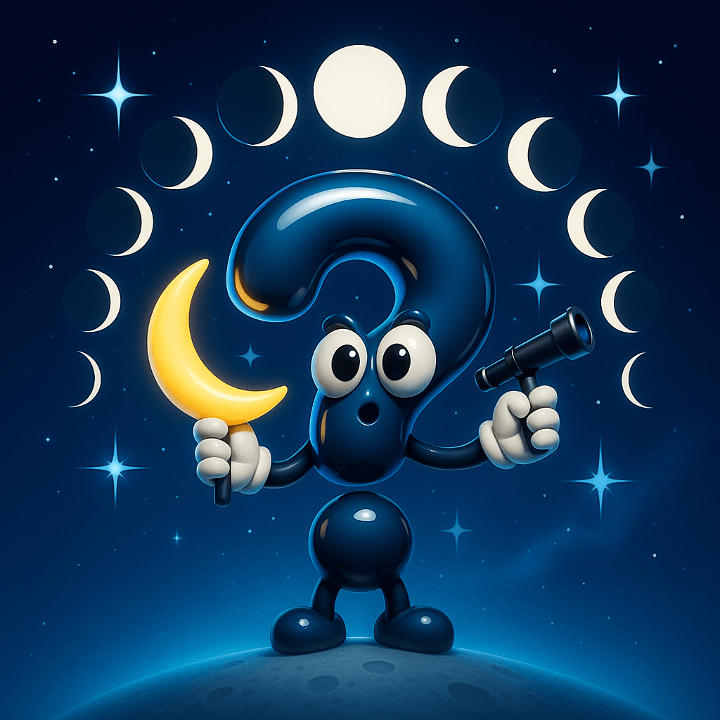 Celestial Cycles Lunar Phase Riddles illustration featuring moon phases on Riddlepedia