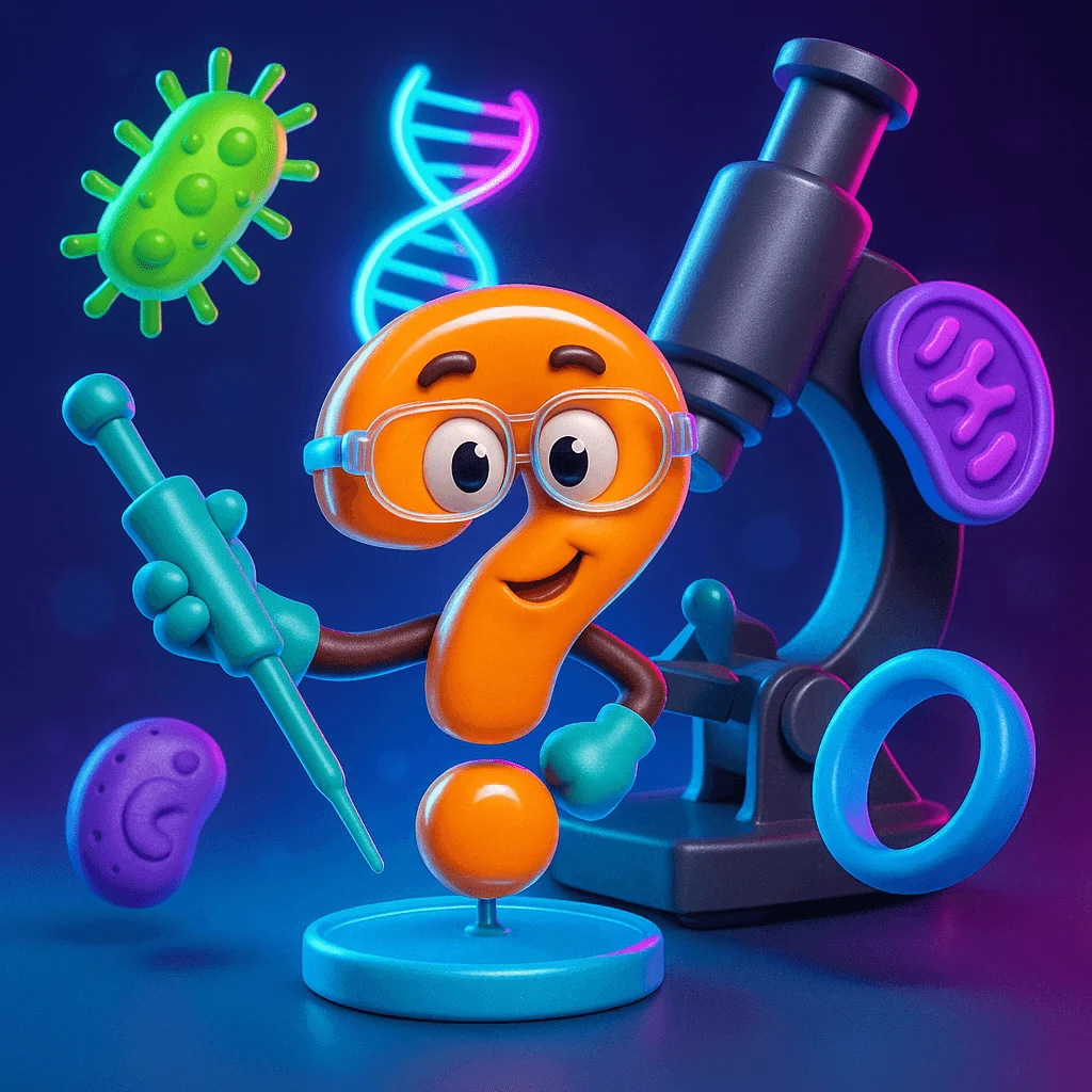 Nano Wonders Microscopic Marvel Riddles illustration featuring cells and DNA on Riddlepedia